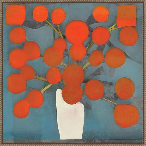 Amanti Art Framed Canvas Wall Art 30x30 Abstract Orange Flowers by Elena Ray, Framed Wall Art Canvas, Abstract Artwork, Traditional Decor, Large Poster Painting for Living Room, Bedroom, Bathroom