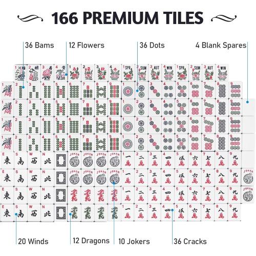 American Mahjong Set, 166 Mahjong Tiles with Racks, Pushers & Carrying Case | Premium Tiles, Complete Accessories, Portable Carrying Case, Perfect for Family Game Nights and Mahjong Lovers