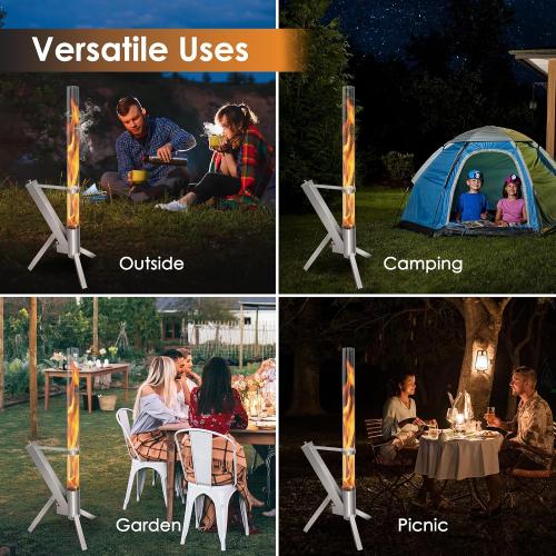 Outdoor Pellet Heater, Pellet Patio Heater, Outdoor Fire Pit with Safety Ash Box, Glass Tube(1m) Fireplace with Tripod, Add Space Light and Ambience for Patio and Backyard