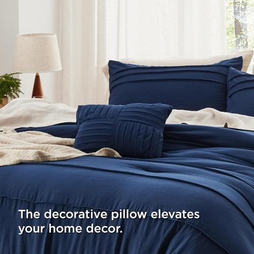 Bedsure Full Comforter Set - 4 Pieces Pinch Pleat Bed Set, Navy Blue Boho Bedding for All Season, 1 Soft Comforter, 2 Pillowcases, 1 Decorative Pillow