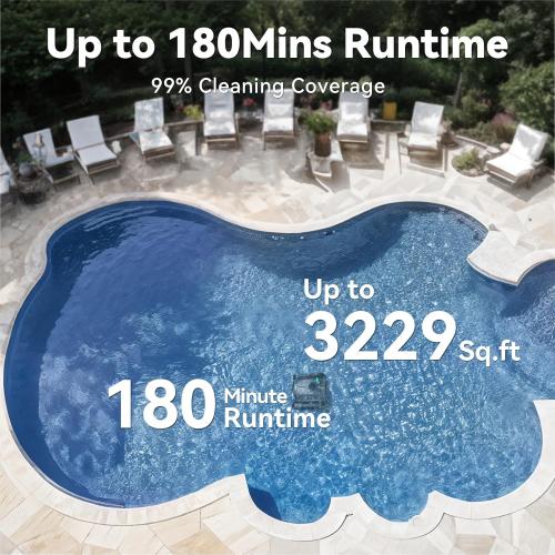 X5 Cordless Robotic Pool Cleaner, Wall & Waterline Cleaning, Smart Navigation, Smart Precision Docking™, 180Mins Runtime, 4 Cleaning Modes, Pool Vacuum for Inground Pools up to 3,229 sq.ft
