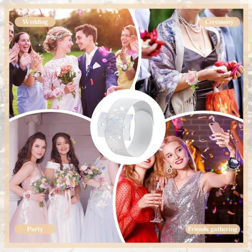 12 Pieces Slaplet Wristlets Wrist Corsage Bracelets Corsage Wristlet Band Floral Slaplets Wedding Bracelets DIY Wrist Corsages Accessories for Bridesmaid Bridal Shower Party Prom(White)