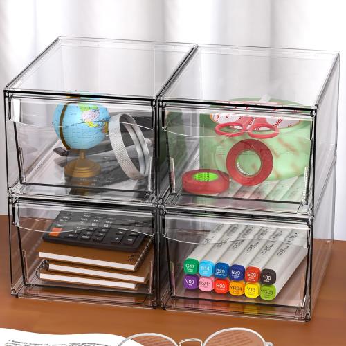 6 Pack Acrylic Drawer Organizer Stackable,Clear Storage Drawer for Makeup,Cosmetics,Beauty Products,Plastic Storage Organizer for Medicine Cabinet Organizer,Bottle and Pump Part Organizer Containers