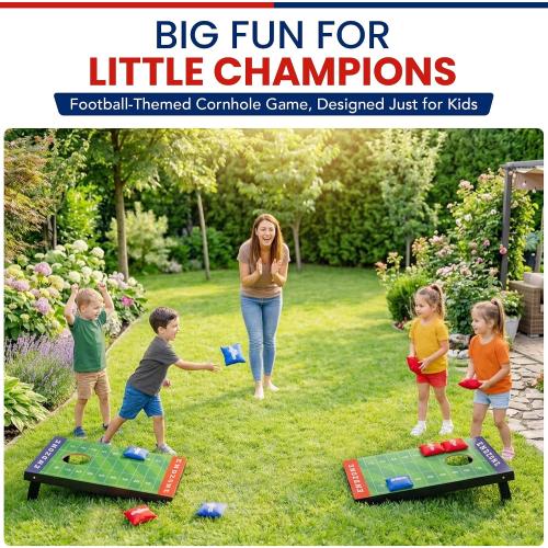 Kids Cornhole Board Set - 20.7”x12.5” Football Edition 2 Foldable MDF Boards   8 All-Weather Bean Bags - Portable Bean Bag Toss for Indoor & Outdoor Games - Family Yard Game for Tailgate & Lawn Games