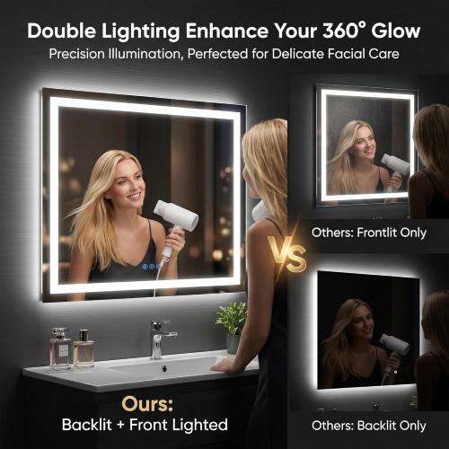 Antok 24x36 LED Bathroom Mirror with Lights, Backlit   Front Lit Vanity Mirror with CRI>90, Dimmable Anti-Fog Smart Mirror with Memory Function, 3 Color Temperatures, Shatterproof Tempered Glass, ETL