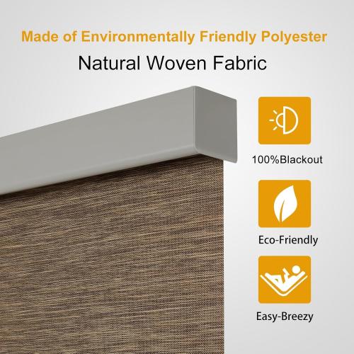 Size  23 W x 72 H Color brown Persilux Free-Stop Cordless 100% Blackout Roller Shades for Indoor Windows, Natural Woven Fabric UV Protection Privacy Thermal Insulated Roller Window Shades for Home, Bedroom, Brown 23 W x 72 H