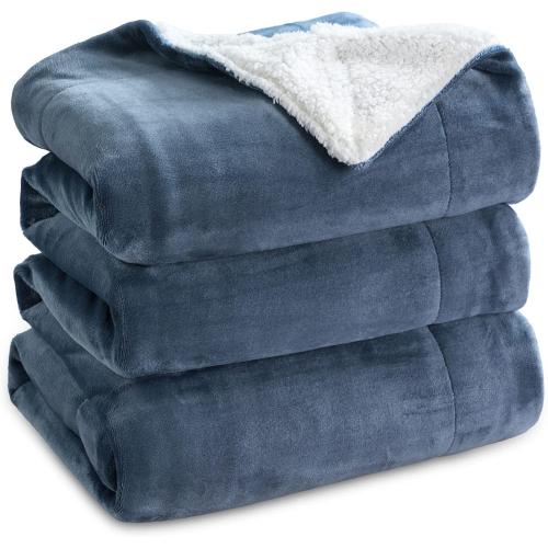 Bedsure GentleSoft Sherpa Fleece Blankets King Size for Bed, Non-Heated, Thick and Warm Throw for Women and Men, Soft Fuzzy Plush King Blanket for Winter, Slate Blue, 108x90 Inches