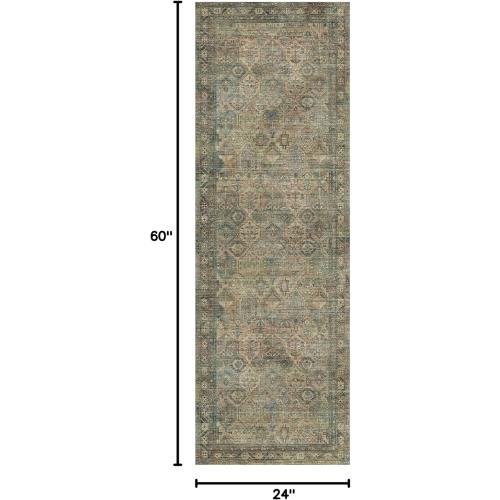 GENIMO Runner Rug 2x5, Non Slip Vintage Hallway Runner Rugs, Low Pile Lightweight Machine Washable Mat for Hallway, Entryway, Bedroom, Kitchen and Corridor, Blue Blush