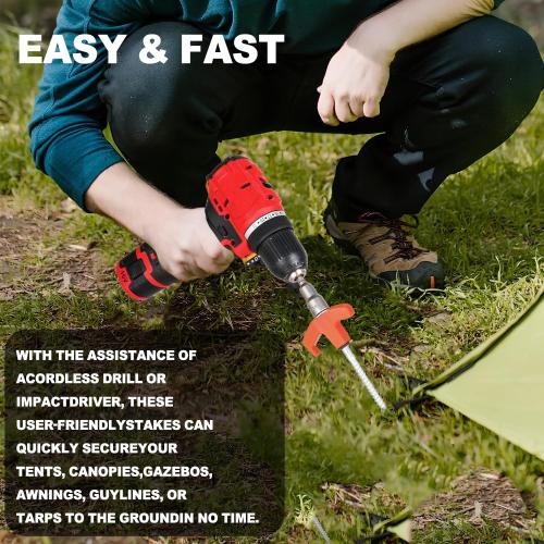 8 Pack Screw in Tent Stakes Heavy Duty,8 Inch Ground Anchors Screw in,Metal Stakes with Hex Head Driver,Camping Tent Accessories.(Orange)