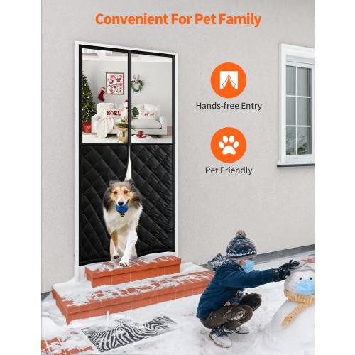 Magnetic Thermal Insulated Door Curtain for 36x 96 Doors, Visible Door Cover for Heat Insulation, Magnetic Closure Thick Blanket for Doorway to Keep Warm in Winter Cool in Summer