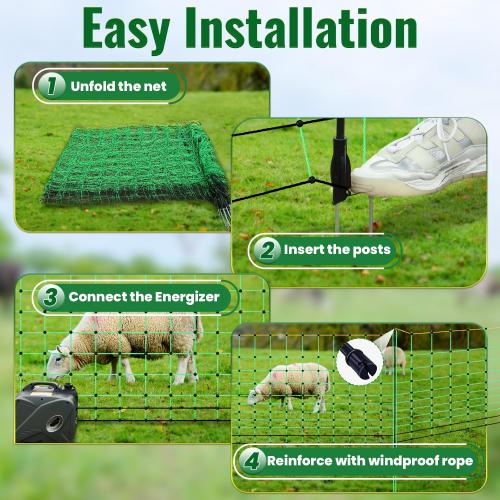 42.5 x 164' Electric Goat Fence Netting Kit – Portable Livestock Fencing with 16 Double-Spiked Posts, Movable PE Net for Hogs, Cattle, Goats, Backyard & Farm
