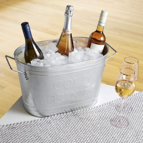Twine Insulated Drink Galvanized Bucket, Beer and Beverage Tub, Metal Bucket, Ice Buckets for Parties, Holds 5.35 Gallons, Silver