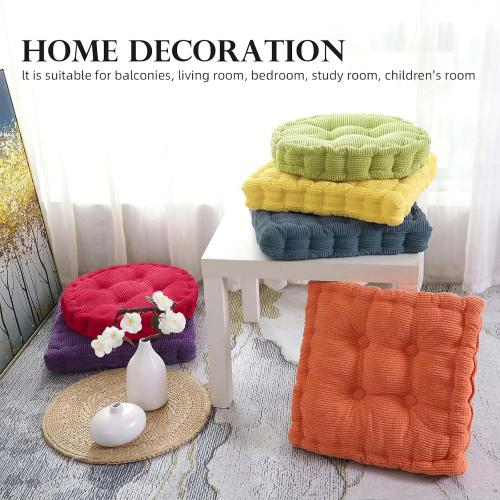 2 Pack Meditation Floor Pillow Large Square and Round Floor Cushions for Adults Yellow Corduroy Floor Seat Pillows Cushion for Living Room Balcony Tatami Yoga,18x18 Inch