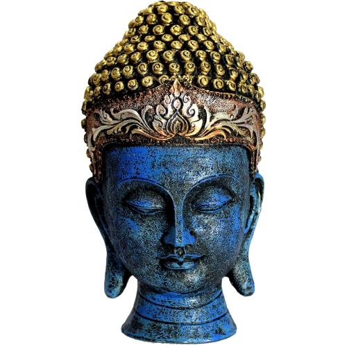 eSplanade Buddha Head Statue for Home Decor | Resin Buddha Face Showpiece for Living Room, Meditation, Office Table Desk, Shelf | Tibetan Buddhist Idol | Zen or Yoga Figurine Gifts | Blue, 12 Inch