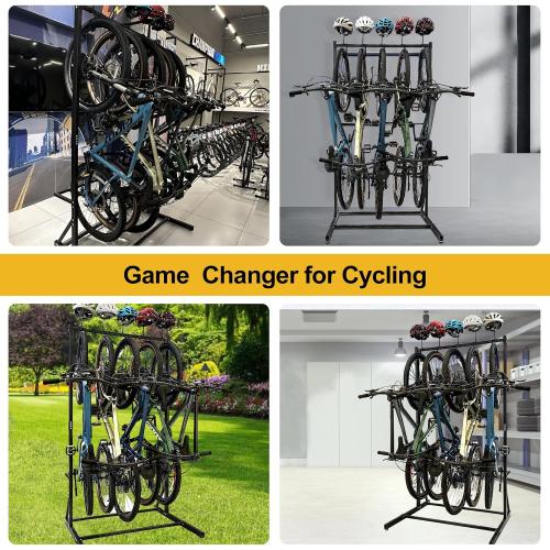 Black Upgraded Freestanding Bike Rack Storage - Vertical Bike Stand Max 5 Bikes with Helmet Holders, Heavy-Duty Solid Steel Bicycle Stand Indoor Garage Floor Stand