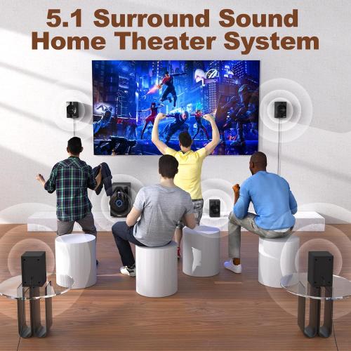Bobtot Home Theater System Wireless Rear Satellite Speakers 800W 6.5 inch Subwoofer 5.1/2.1 Channel Surround Sound Systems with ARC Optical Bluetooth Input