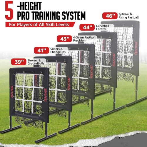 ZEALFEEL 9 Hole Baseball Pitching Net with Strike Zone & Carry Bag | 5 Height Adjustable, Durable Tear-resistant Netting, Lightweight & Quick Setup, Baseball Softball Training for Teens & Adults