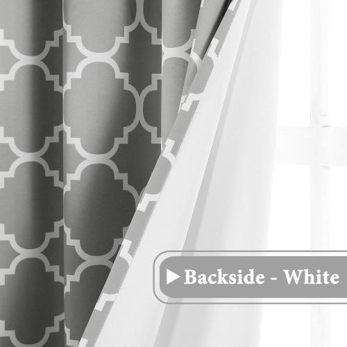 H.VERSAILTEX Blackout Curtains for Living Room/Bedroom Thermal Insulated Energy Saving Grommet Window Curtain Drapes (2 Panels) Geometric Moroccan Printed Draperies, Dove and White, 52 by 84 Inch
