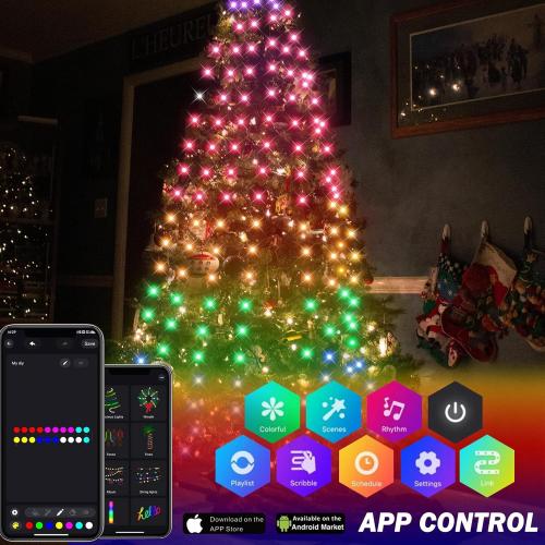 ASTRAEA Christmas Tree Lights, Christmas Lights Indoor Outdoor 200 LED 6.6FT x 10 String Lights with DIY scenarios 24 Modes Remote Control Multicolor Timing Function for Christmas Tree Decorations