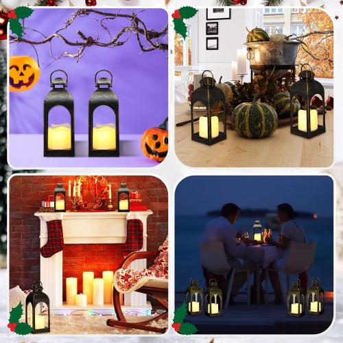 Tujoe 10 Pcs 10 Inch Decorative Candle Lantern Bulk for Wedding Centerpieces Lanterns with LED Flameless Candle Indoor Outdoor Hanging Lights for Wedding Party, Battery Included (Dark Bronze)