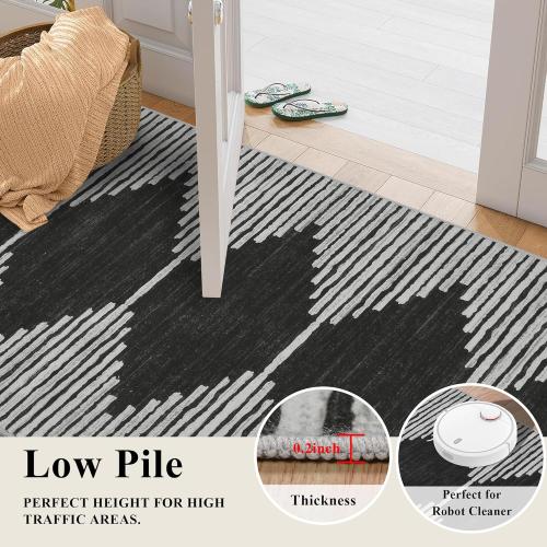 Size 2x6 Color Grey Hallway Runner Rug，2x6 Moroccan Modern Stripe Carpet Washable Machine Bathroom Runner Bohemian Design Modern Soft Non Slip Indoor Rug for Entryway Hallway Laundry Room Bedroom-Black