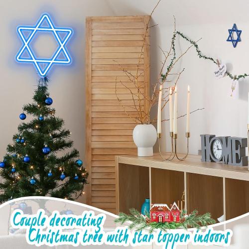 16.3 Inches Star of David Hanukkah Tree Topper Hanukkah Decorations Christmas Star Tree Topper Blue Lights USB Power Supply Suitable for Diwali Birthdays Weddings Parties Christmas Tree