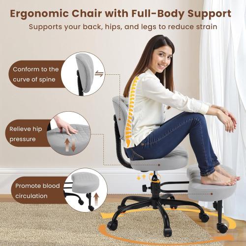 Cross Legged Office Chair with Wheels, Wide Criss Cross Kneeling Home Office Desk Chairs with Back Support, Ergonomic Adjustable Height ADHD Stool with Rotating Footrest for Yoga Meditation