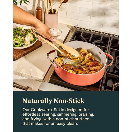 Caraway Cookware  Collection - Specialty Cookware Set - Petite Cooker, Stir Fry Pan, Rondeau, & Stock Pot - 3 Lids & Storage Organizer Included - Gray