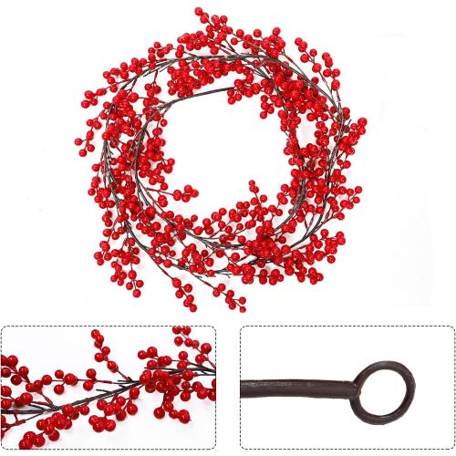Lulu Home Red Berry Garland, 8.9FT Flexible Artificial Christmas Holly Berry Vine, Winter Berry Garland for Mantle Xmas Tree Window Door Hanging Indoor Outdoor Holiday Decoration (1)