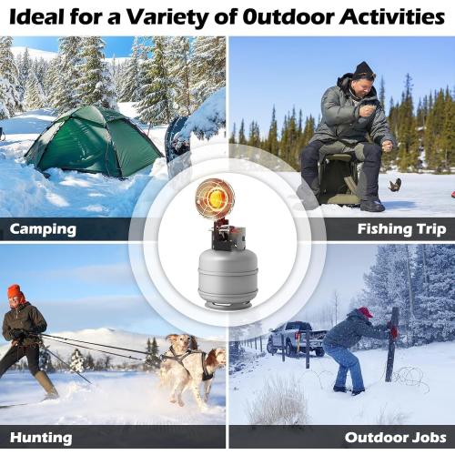Buyplus Propane Heater 15,000BTU, Portable Outdoor Propane Heater with 3 Adjustable Modes & Safety Shut-off Valve, Single Tank Top Tent Heaters for Camping, Fishing, Outdoor Use, Red