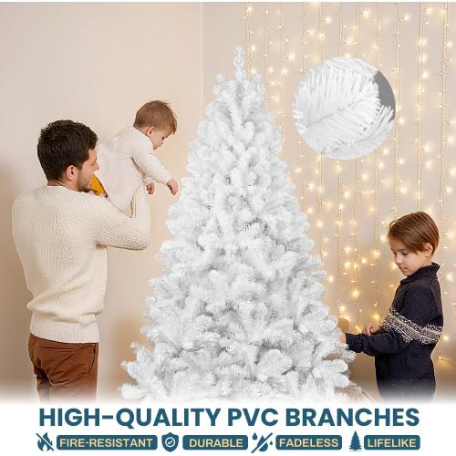 Kadunmina 6ft Artificial White Christmas Tree,Unlit Premium Xmas Tree with 760 Branch Tips,Fake Spruce Full Hinges Trees for Home,Office,Metal Base