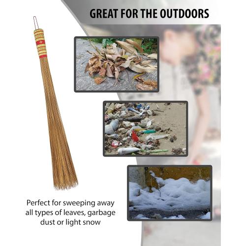 32 inch Multi-Surface Sturdy Outdoor Authentic Coconut Leaf Broom Asian Heavy Duty Broom Thai Natural Coconut Leaf Broom (Country Rustic) (1 Piece)