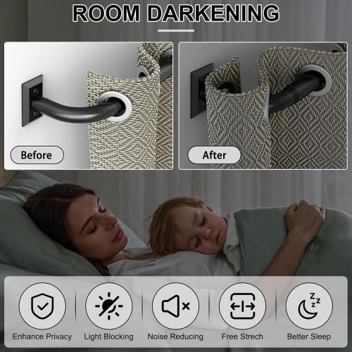 Black Curtain Rods, Heavy Duty Wrap Around Curtain Rod for Windows 48 to 84 Inch, Adjustable Decorative Blackout Drapery Pole, Modern Room Darkening Rod for Blackout Curtains, Matte Black