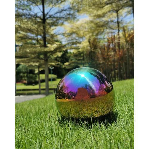 Rainbow Gazing Globe Mirror Ball in Stainless Steel, Shiny Hollow Sphere Sparkling Housewarming Outdoor Ornament (8 Inch)