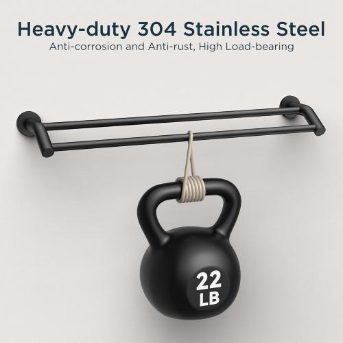 Size 24 Color Black Double Towel Bar 24 Inch, Heavy Duty SUS304 Stainless Steel Dual Towel Racks for Bathroom Wall Mount, Space Saving Towel Rod Towel Holder Rail, Matte Black