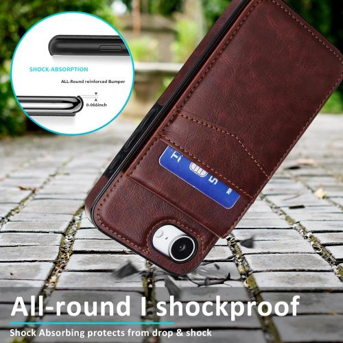 Phone Case for iPhone 16e/SE 2025/SE 4 with Tempered Glass Screen Protector and Credit Card Holder Wallet Cover Stand Leather Cell Accessories i Phone16e i16e 16 e SE4 4th Generation 16eCase Brown