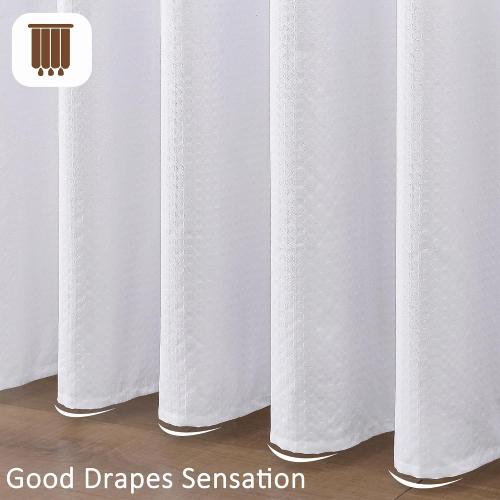 Extra Long White Shower Curtain 96 Inch Long 1 Piece, Waffle Embossed Textured Fabric Shower Curtains for Bathroom Large Hotel, Water Resistant, Machine Washable, 72Wx96L Inches