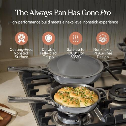 Our Place Mini Titanium Always Pan Pro | 8.5 PFAS-Free Nonstick Frying Pan with Spatula | Chef-Grade Tri-Ply Stainless Steel & Aluminum Build | Induction & Oven-Safe up to 1000°F | Chrome