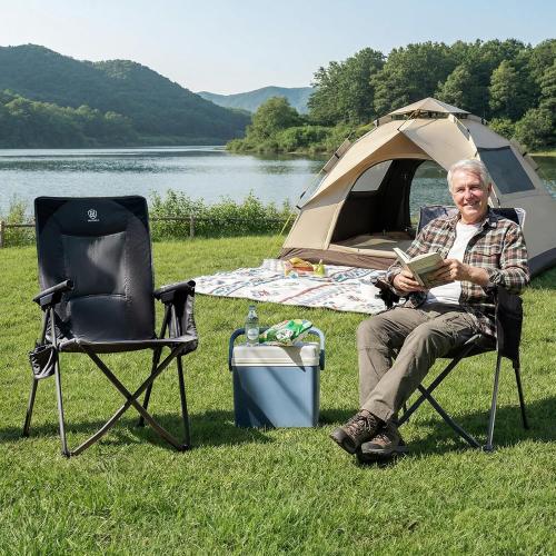 EVER ADVANCED Reclining Camping Chairs for Adult Supports 350lbs Grey | Lightweight, Folding Recliner with Adjustable Back, 4-Level Lounge Chairs, Portable Lawn Chairs