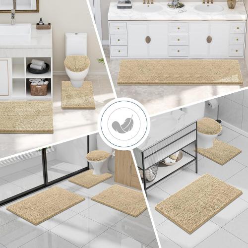 Smiry Luxury Chenille Bathroom Rugs 30x20, Extra Soft and Absorbent Shaggy Bath Mat, Machine Washable, Non-Slip Plush Carpet Runner for Tub, Shower, and Floor, Home Decor Accessories, Beige