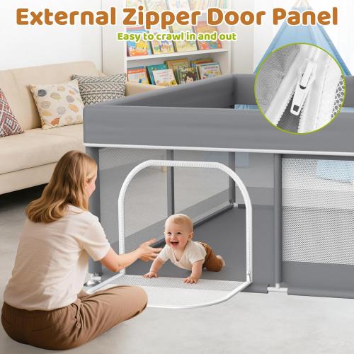 Baby Playpen 50x50 for Toddlers - All-Wrapped Safety Play Yard for Babies with 2 Pull Rings - Large Play Pen for Indoor & Outdoor Activity, Sturdy Toddler Fence with Soft Breathable Mesh