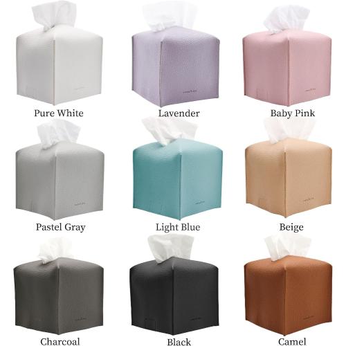 Carrot’s Den PU Leather Tissue Box Cover Holder, Bathroom Decor, Light Blue | Faux leather square holder fits standard facial tissue boxes. Decorative aesthetic accent for office desk, guest bedroom.