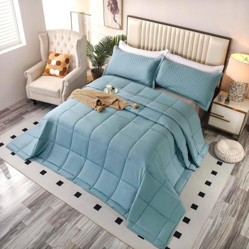 Size 128x120 Color Light Blue Oversized King Plus Comforter, Winter Warm Extra Large King Size Quilt Piece Lightweight Reversible Down Alternative Comforter for Al