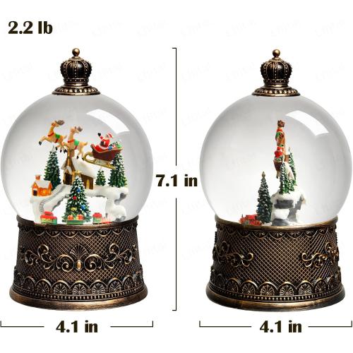 Snow Globe Christmas Decorations for Home Auto Snowfall Glitter Music Collection Santa Reindeer Train Snowy Village Scene with 6H Timer USB/Battery Powered 105mm Globe