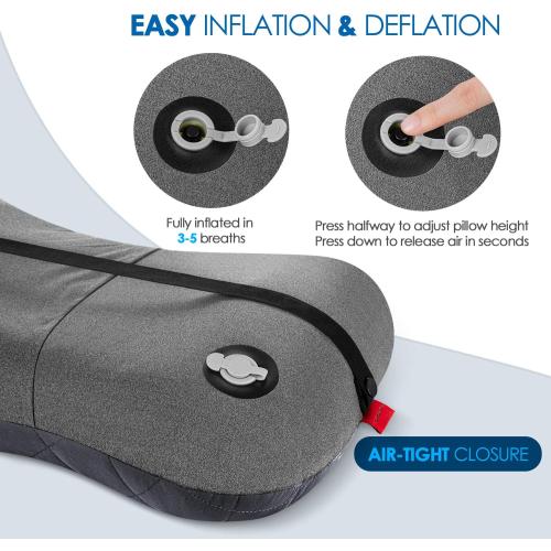 Grey Hikenture Camping Pillow with Removable Cover - Ultralight Inflatable Pillow for Neck Lumbar Support - Upgrade Backpacking Pillow - Washable Travel Air Pillows for Camping, Hiking, Backpacking