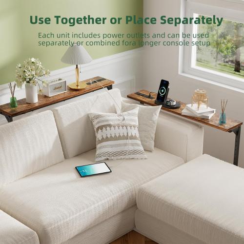 Simple Trending 78.75” Console Table, Narrow Behind Couch Table, Adjustable Sofa Tables with Outlet, for Living Room, Rustic Brown