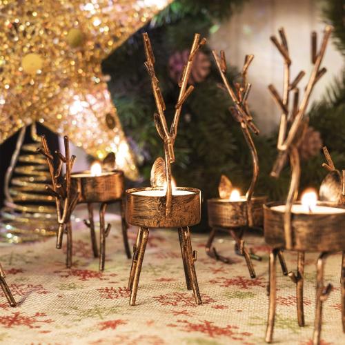 Funpeny Reindeer Tea Light Candle Holders, 6 Pack Iron Christmas Decoration for Party Dining Table Centerpeice Decorative