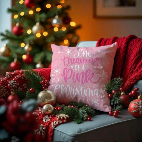 Pink Christmas Pillow Covers 18x18 Double-Sided, I'm Dreaming of a Pink Christmas Decorative Throw Pillow Covers for Girls Room Dorm Home Bedroom Living Room