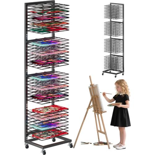 Art Drying Rack for Classroom - 36 Removable Shelves, Paint Drying Rack with Lockable Wheels, for Classroom, Art Studios and Schools
