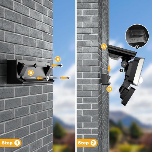 Tuffenough Solar Outdoor Lights with Motion Sensor - 2500LM Bright 4 Heads LED Security Flood Light with 2 Sensors - 3 Modes Solar Powered Detected Wall Lamp Fixtures Waterproof for Outside Yard